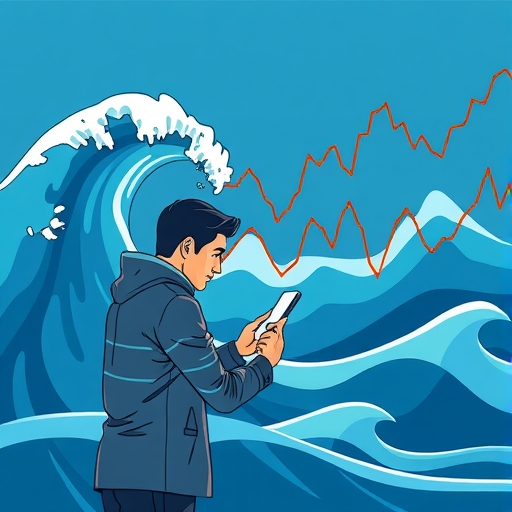 交易者分析波浪模式的藝術插圖