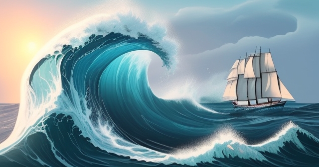 駛於波浪中的帆船