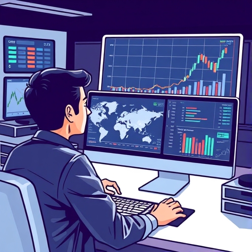 一位交易者正在分析市場趨勢。