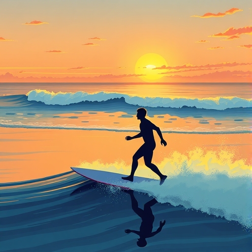 一位冷靜的冲浪者正等待合適的海浪。