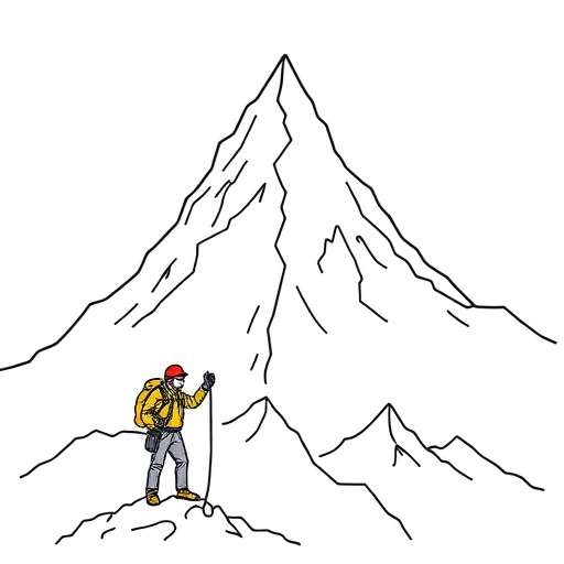 一位登山者正在仔細評估山頂的情況。