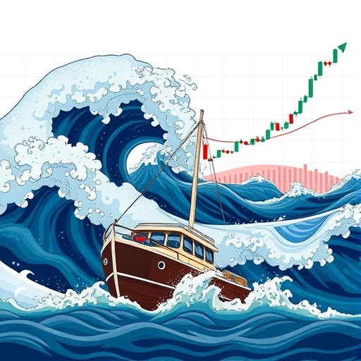 一艘船在暴風雨中駛過海浪