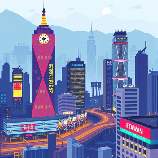台灣股市的插畫，描繪交易者與代表成長的向上箭頭
