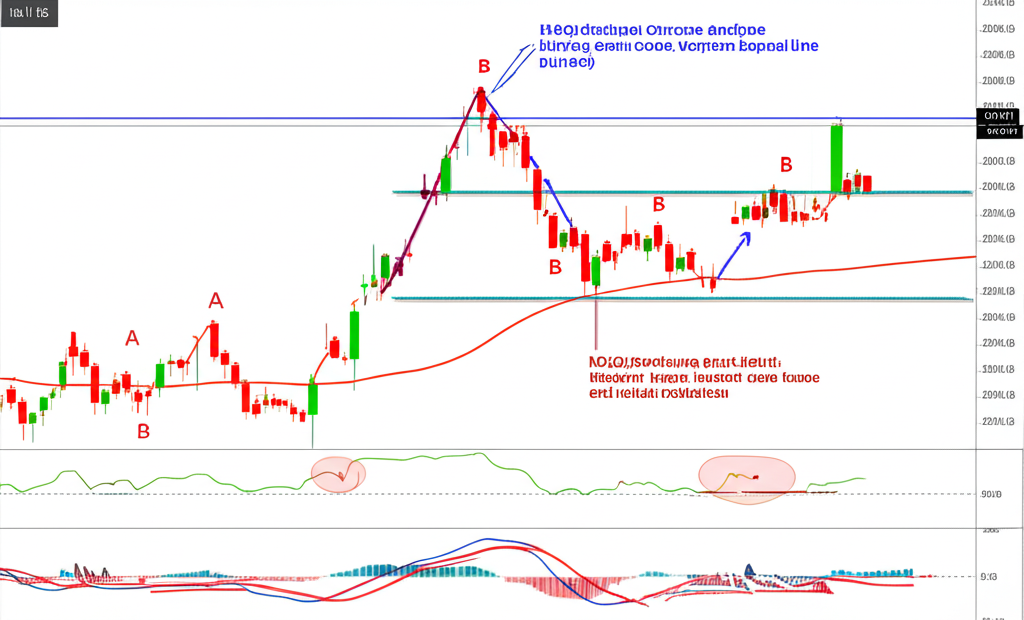 RSI 指標與價格走勢的底背離範例圖