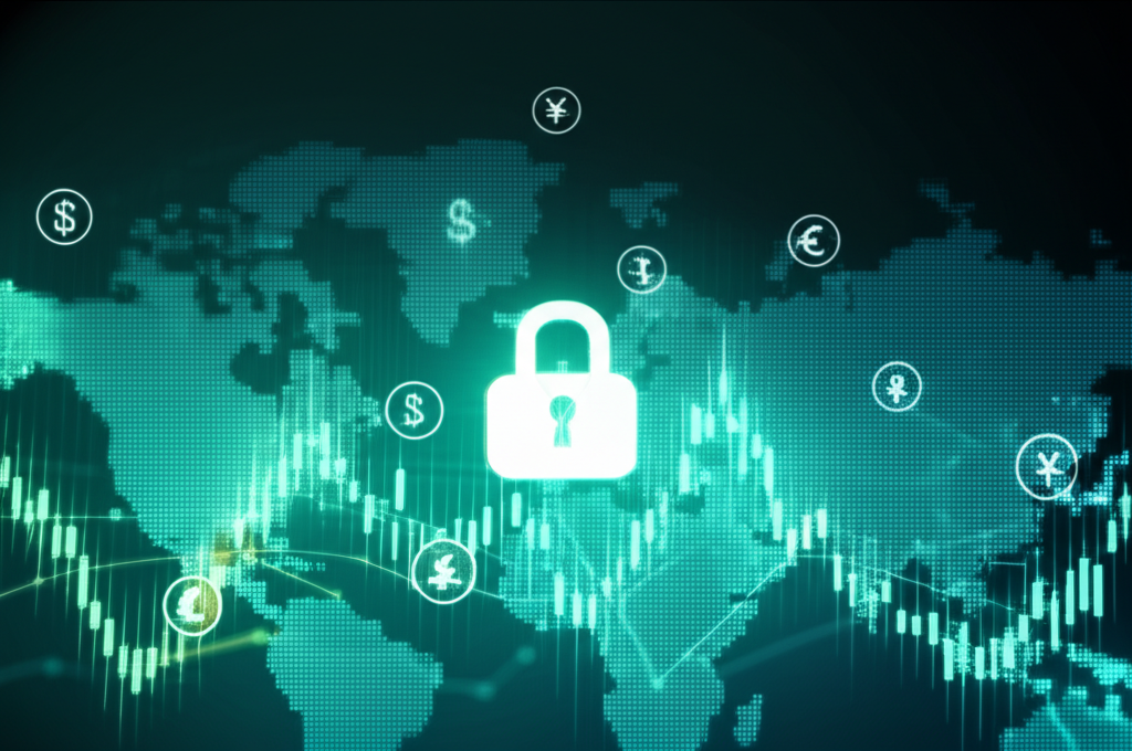 安全外匯交易數位插畫,象徵資金保障與數位安全