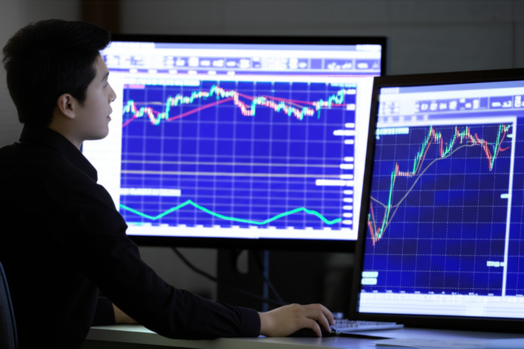 外匯交易員在安全的交易平台上觀看走勢圖