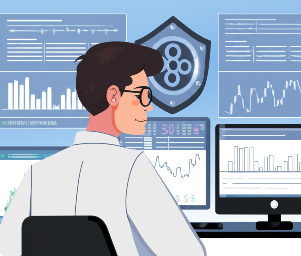 插圖:安全的外匯交易投資者,正在使用平台進行穩健操作