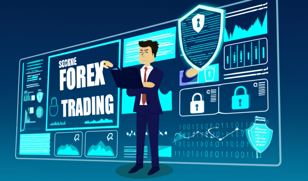 插圖:安全的外匯交易情境,象徵保護與合規操作