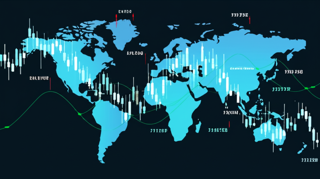 數位外匯交易圖表與全球地圖,展示即時匯率走勢與市場連結