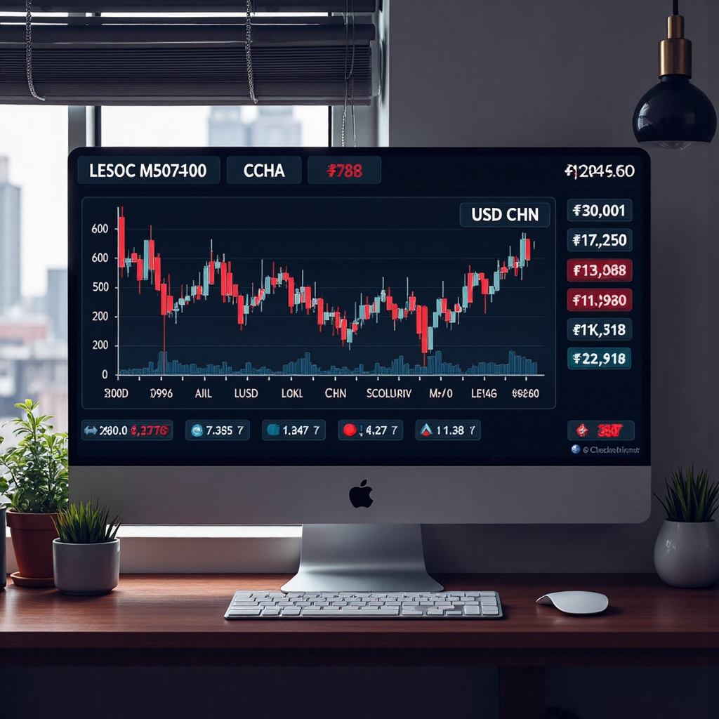 美元兌人民幣離岸匯率波動圖表，融入全球經濟指標元素