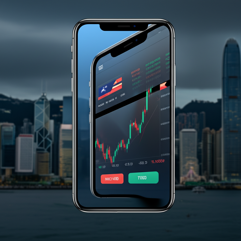 台灣與香港外匯交易App比較插畫，展示多螢幕操作與行動交易情境