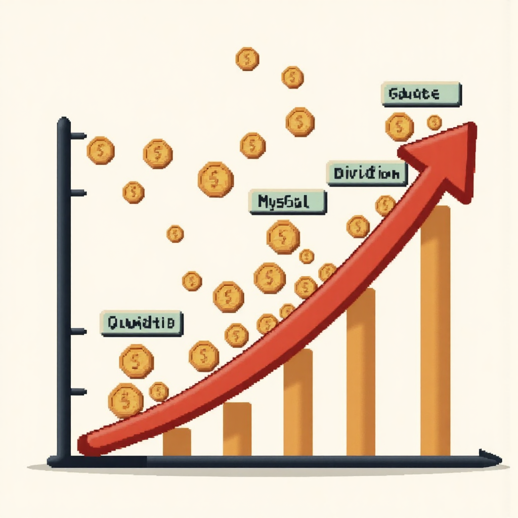 股票圖表與股息雨的像素藝術插圖