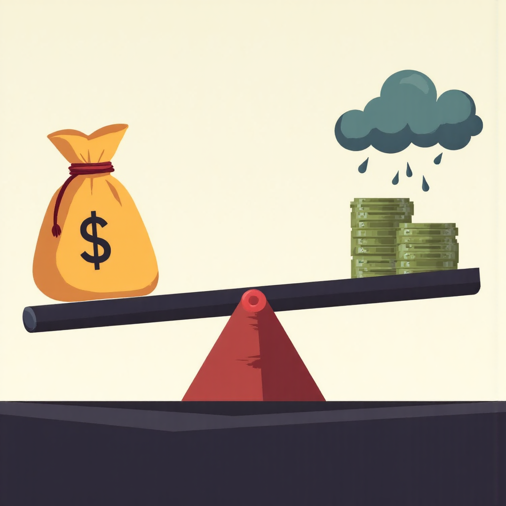 投資報酬與風險平衡的跷跷板，像素藝術風格，象徵不確定旅程