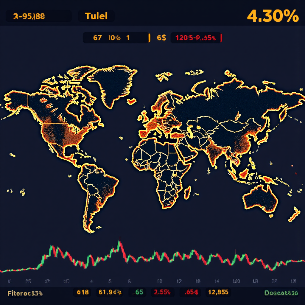 XAU/USD 價格波動圖表，顯示金價對美元的動態線條與全球經濟地圖
