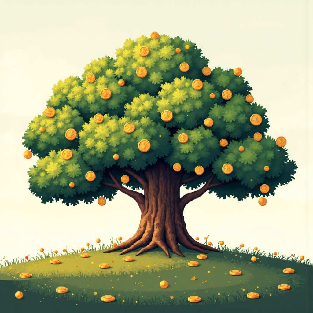 藍籌股在台灣金融市場的象徵，穩固橡樹與金幣葉子，柔和晨光下的寧靜氛圍