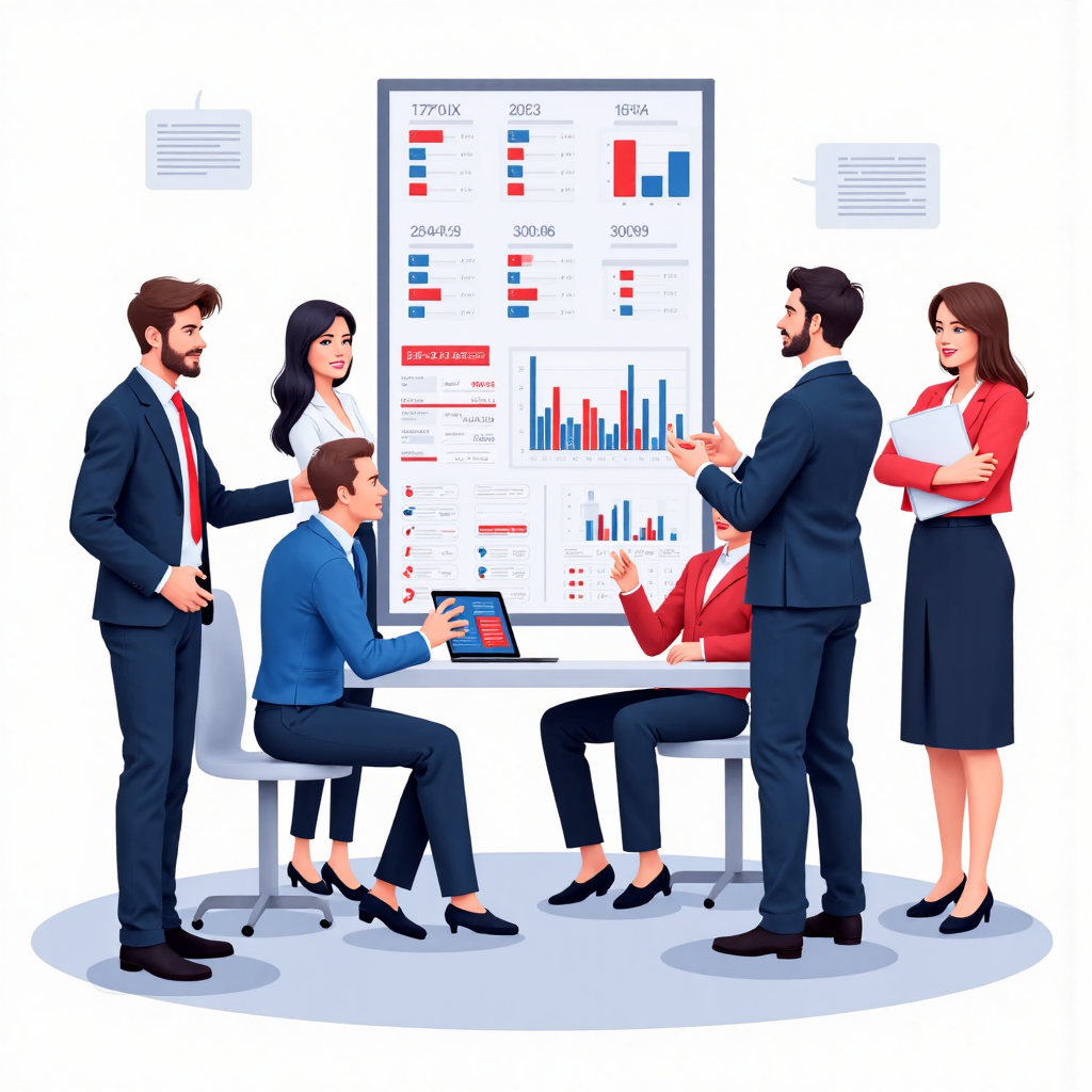 像素藝術風格的多樣投資者互動金融數據圖，代表TOPIX指數產業廣度的現代插圖