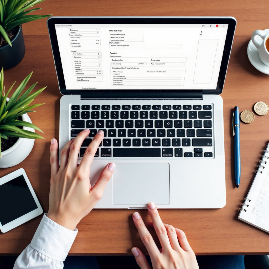 報價單模板桌面場景，展示電腦畫面與財務元素