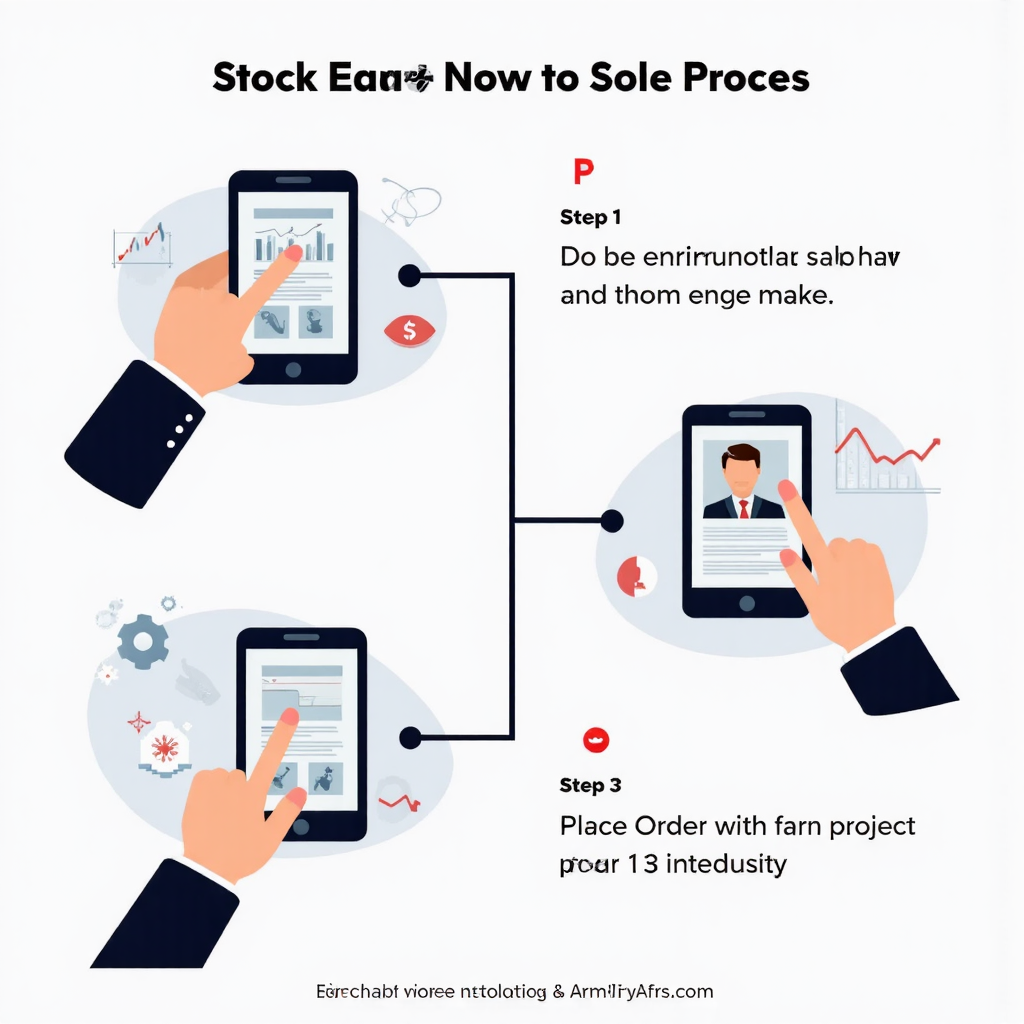 股票交易步驟示意圖，像素藝術風格，手持平板下單