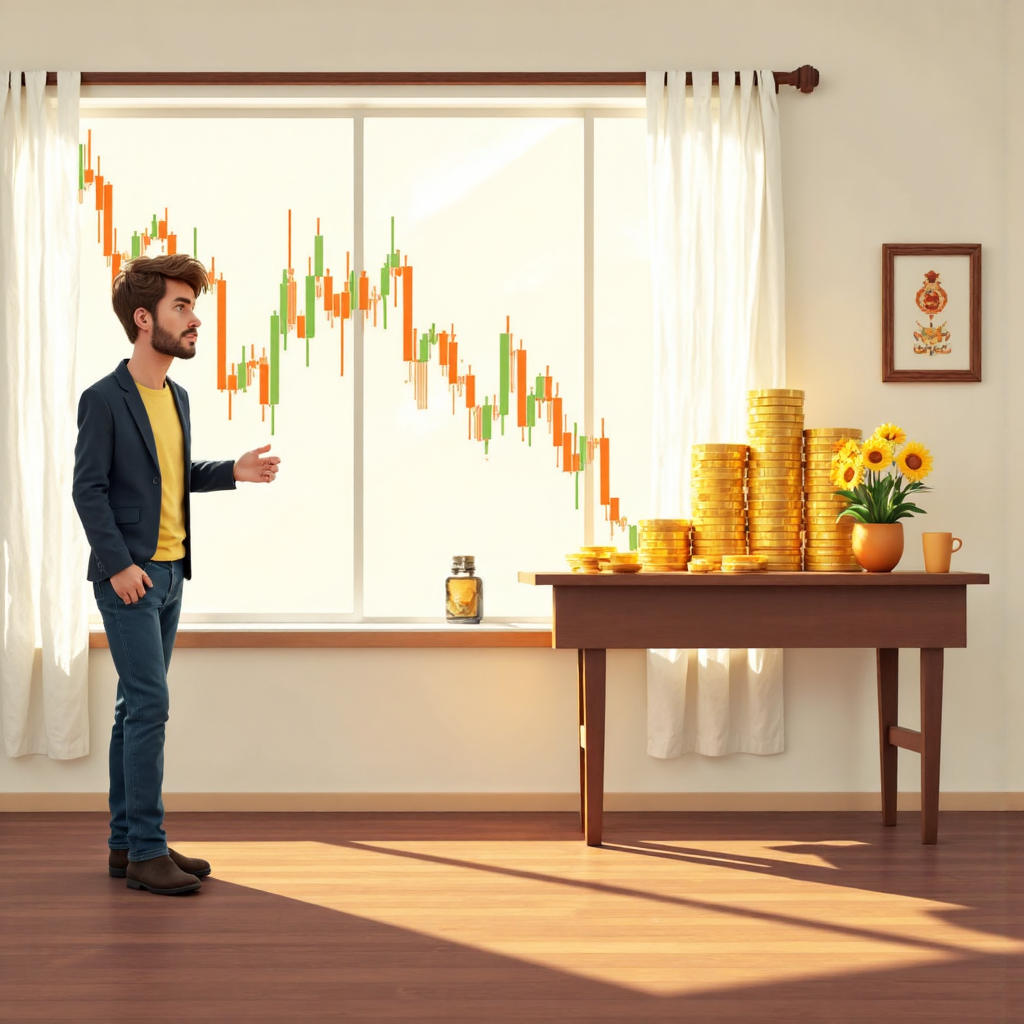 向下趨勢的金價圖表與擔憂的投資者