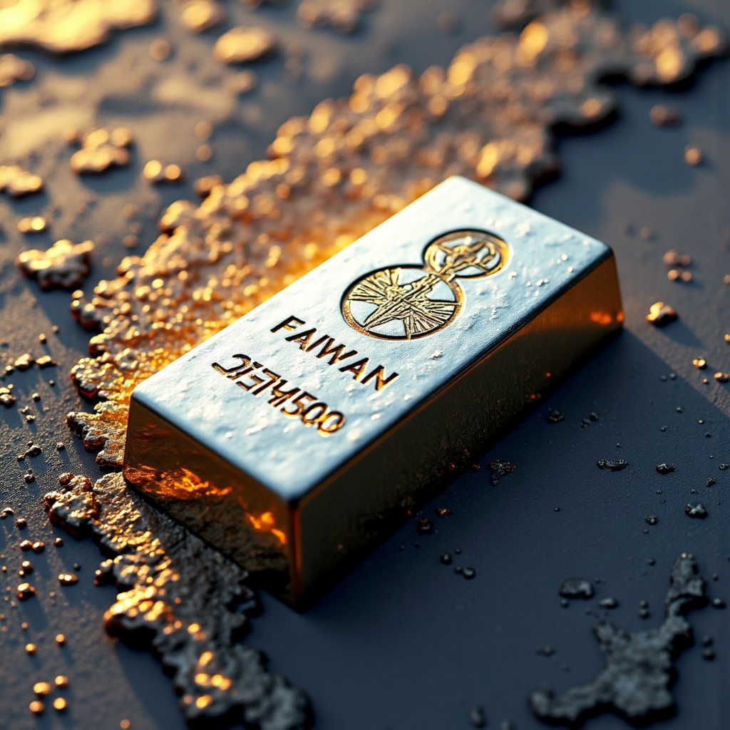 台灣鉑金市場像素藝術插圖，展示閃耀鉑金條置於台灣地形圖上，融入市場數據幾何元素