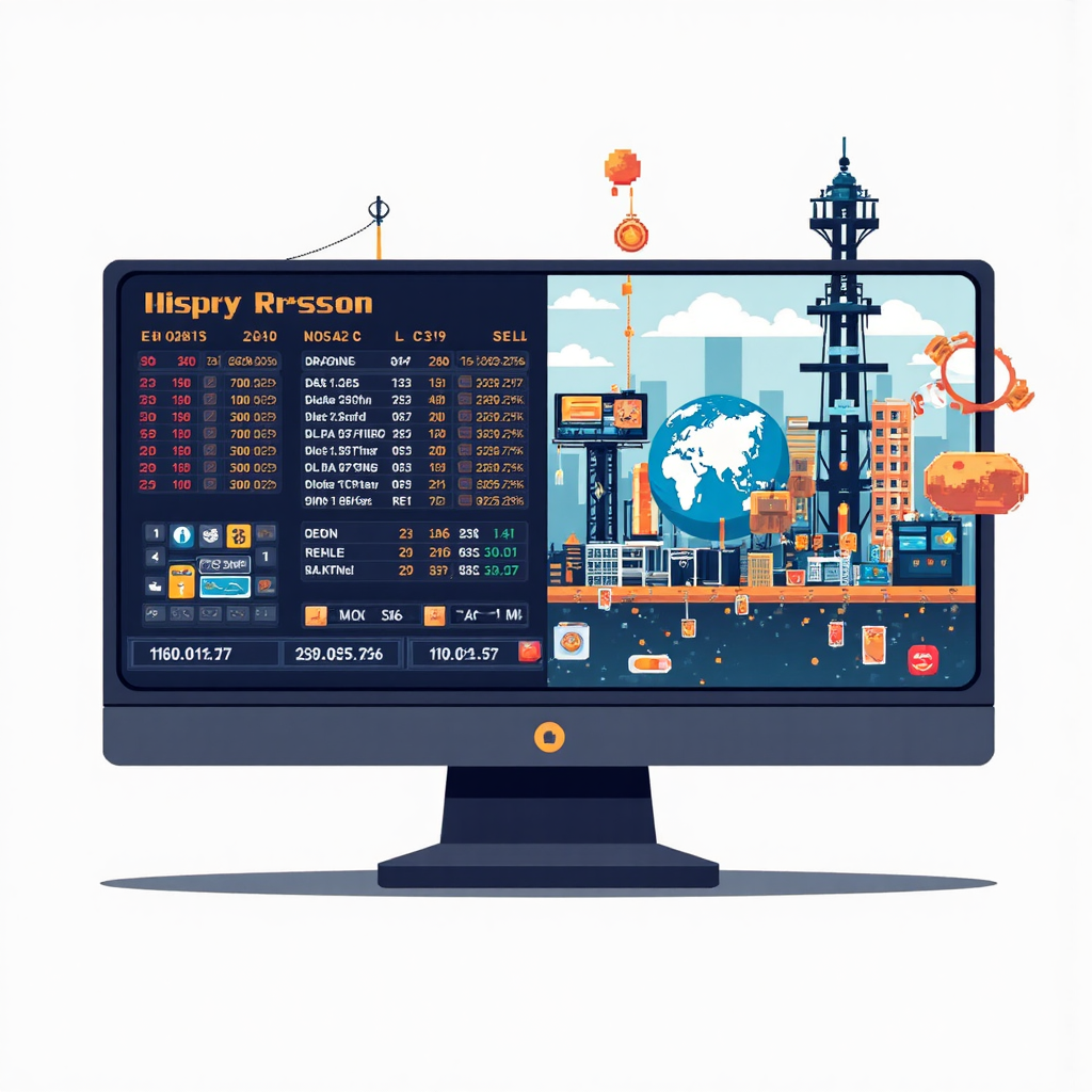 全球經濟圖像與股票行情顯示,連接金融符號與產業元素