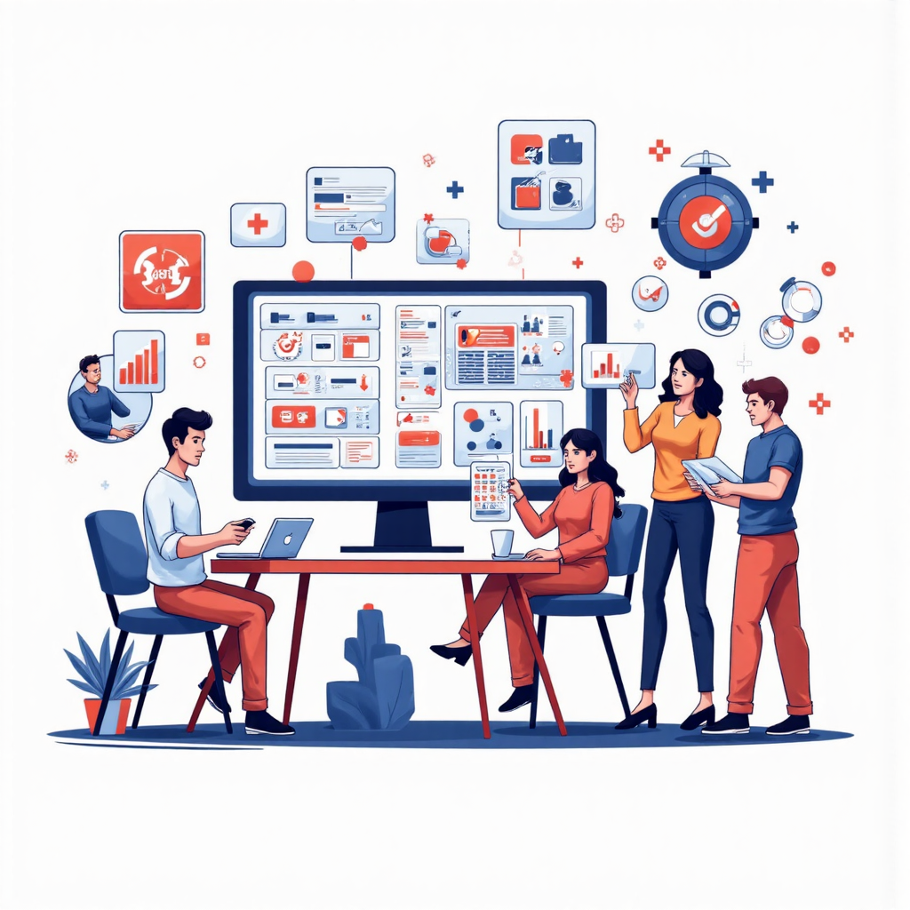 軟體開發生命週期中突出 Beta 版本符號的風格化插圖,融入科技元素與使用者回饋圖示