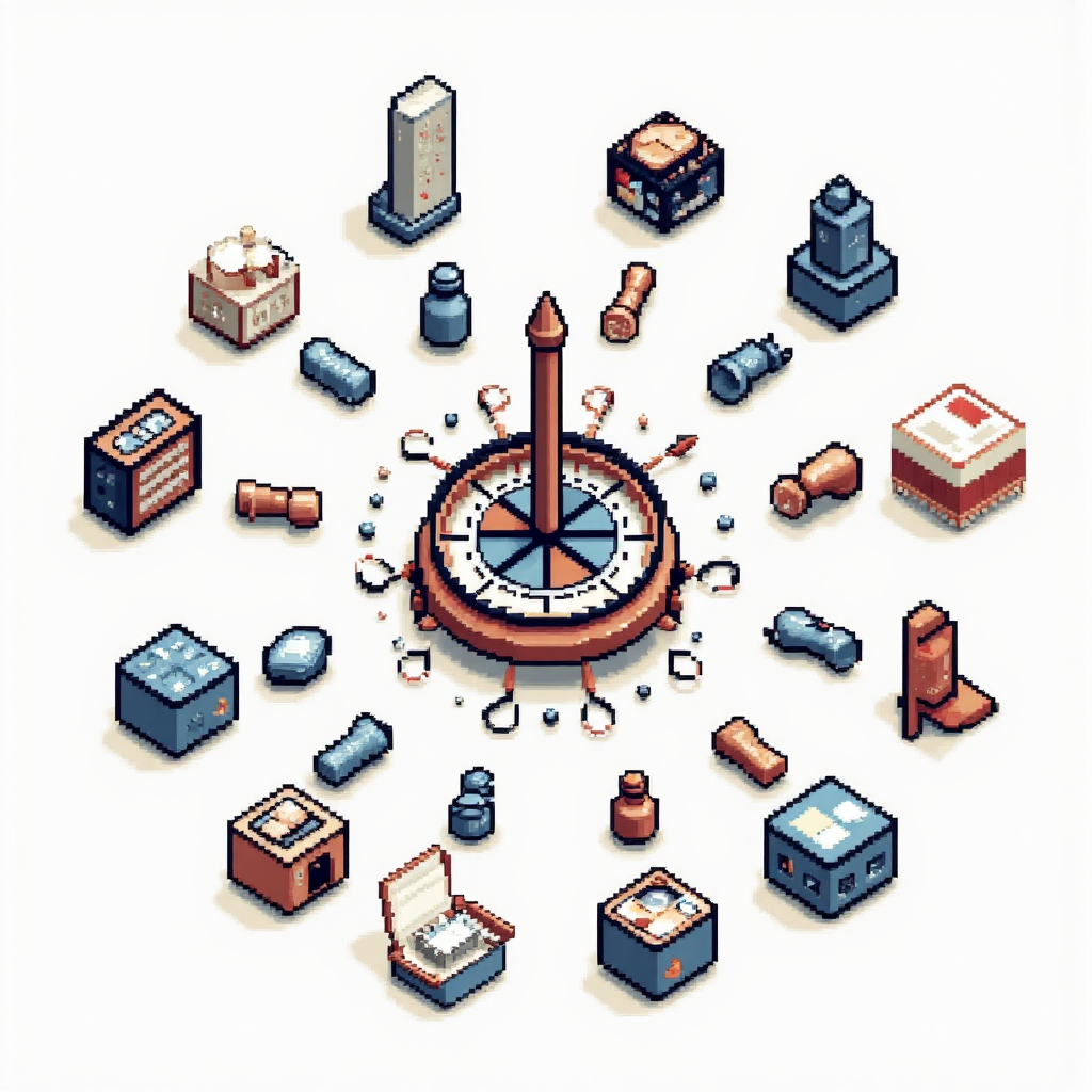 各種圖標如財務圖表、工廠齒輪、雨滴和法槌環繞中央指南針指向安全港灣的風格化插圖,代表不同風險類型