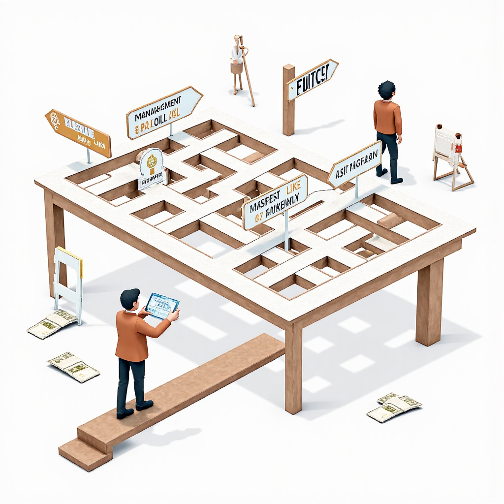 自信人物穿越貨幣線交織的財務迷宮像素藝術插圖,標示風險管理和教育資源,採用現代極簡風格