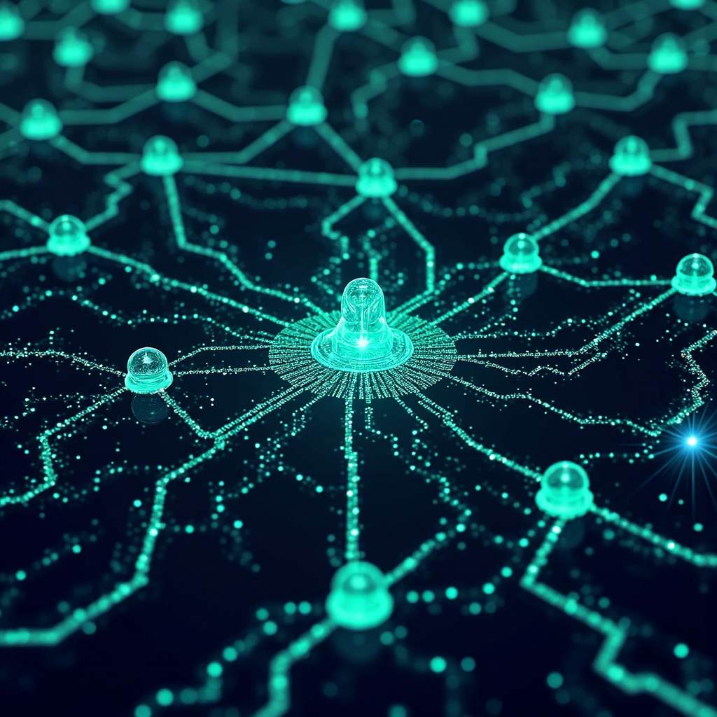 像素藝術風格的數位數據位元在網路中流動，一個位元高亮顯示奇偶校驗機制，採用柔和藍綠色調與連接線條