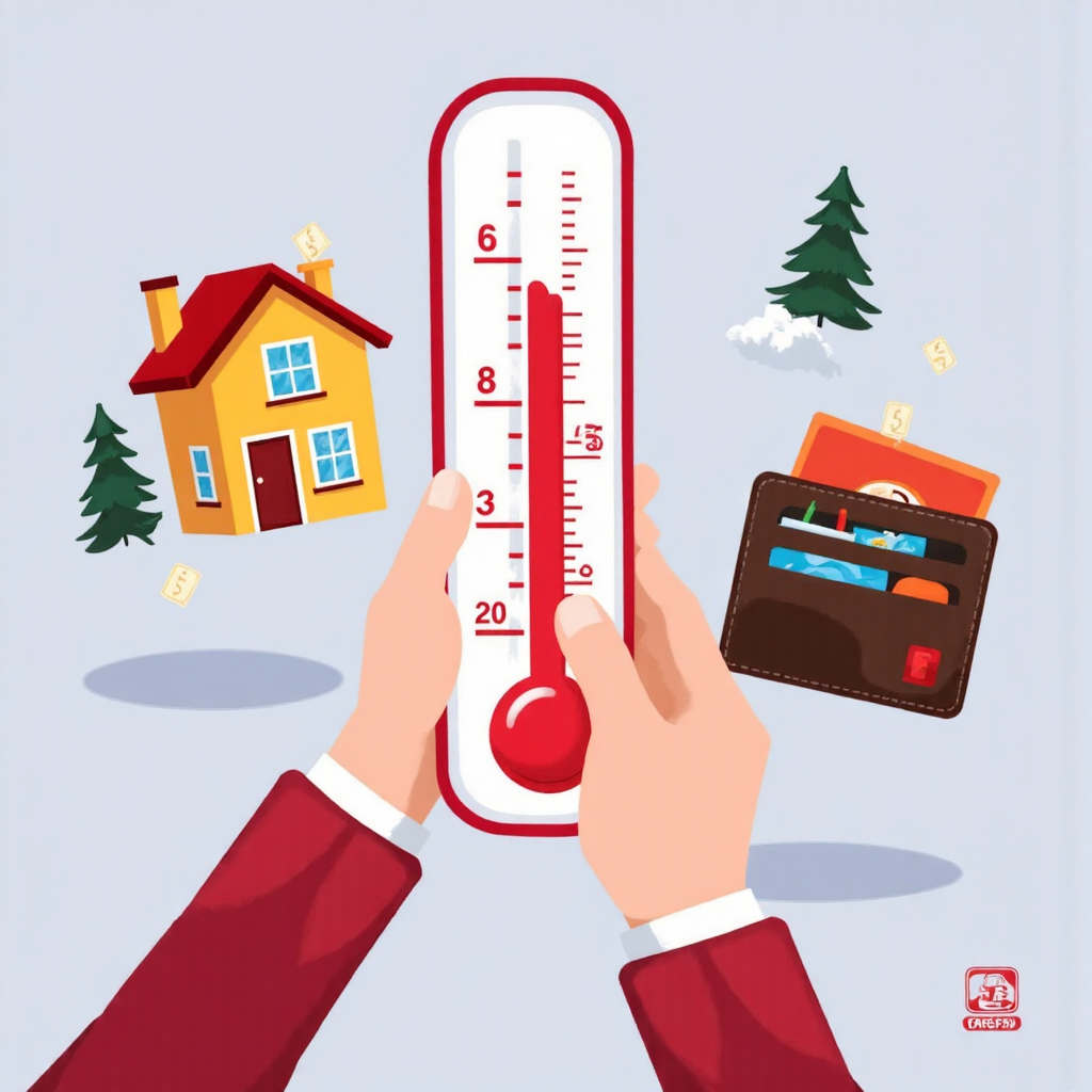 上升利率影響房屋和錢包的溫度計像素藝術插圖,活力卻平靜的色調