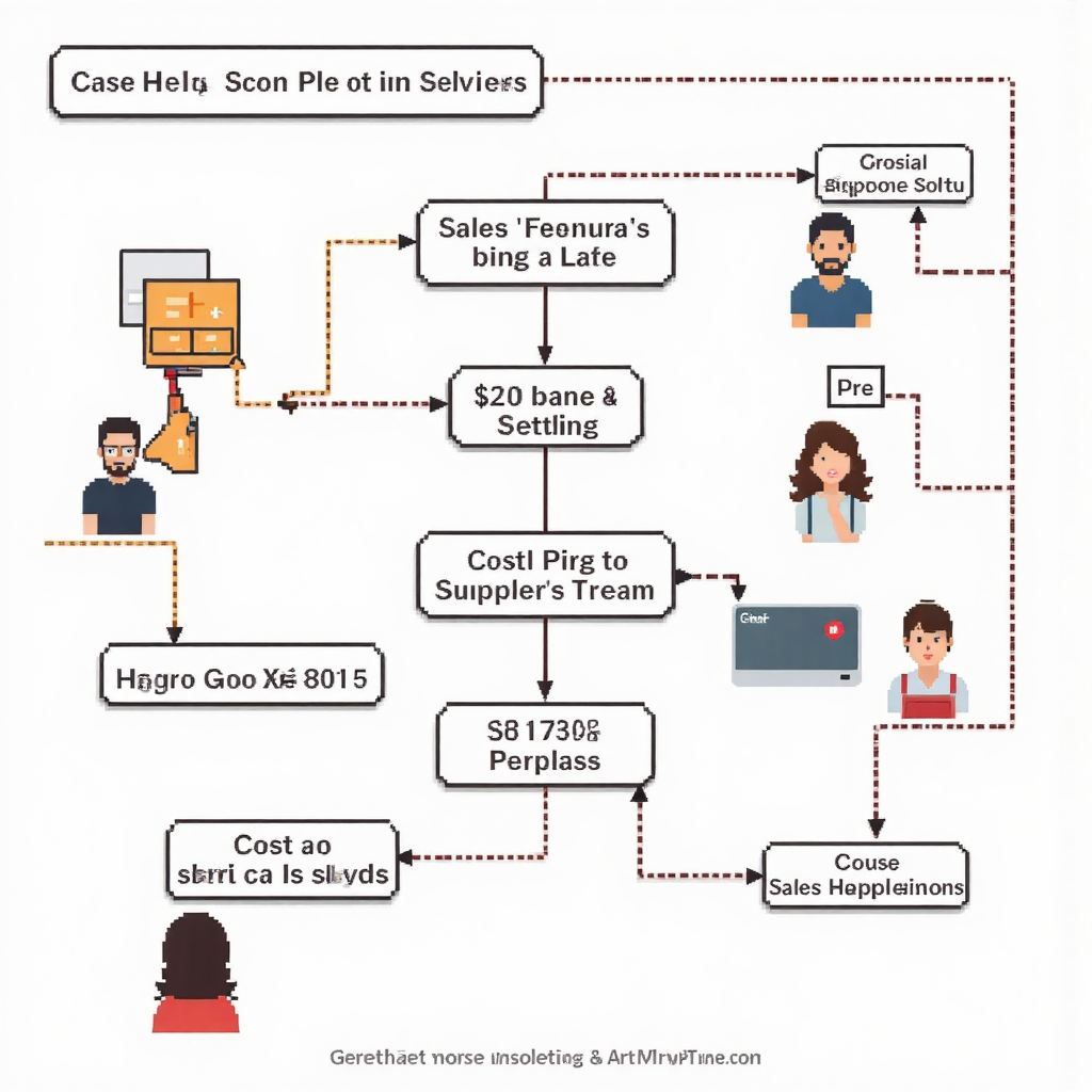 ArsMJStyle, Pixel Art, fewP, The pixelation is subtle, creating a modern pixel art game look. illustration of a stylized flowchart demonstrating the flow from sales revenue through cost of goods sold to gross profit with clean lines and a professional color palette